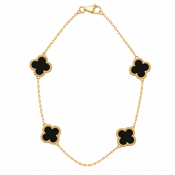 Four-Leaf Clover Bracelet with Onyx