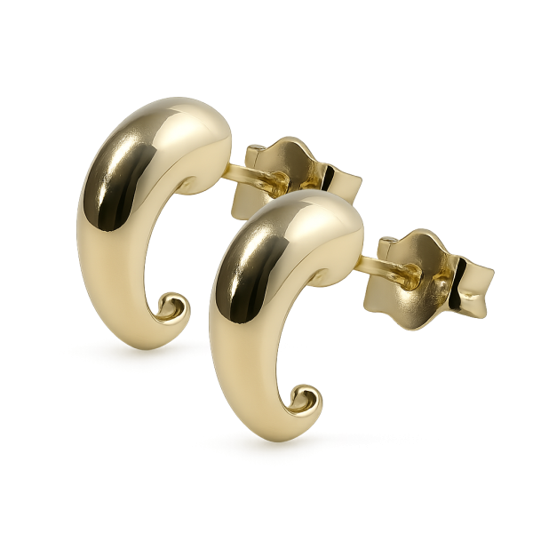 Gold Round Horn Style Stud Earrings