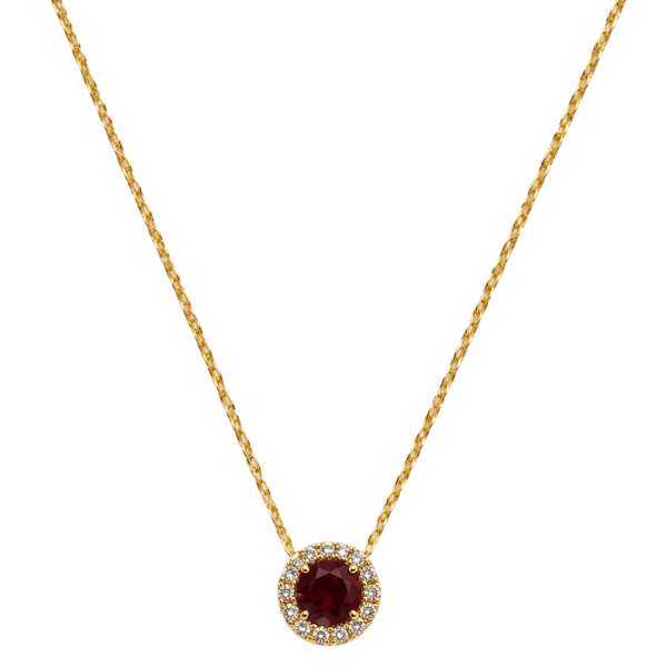 Ruby & Diamond Halo Pendant Necklace