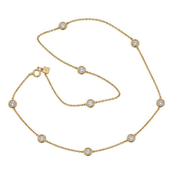 14K yellow gold diamonds by the yard station necklace with seven bezel-set round diamonds, 1.50ctw, at Rodan Jewellers Vancouver