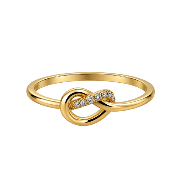10K yellow gold diamond love knot ring with pavé accent, fine jewellery at Rodan Jewellers Vancouver