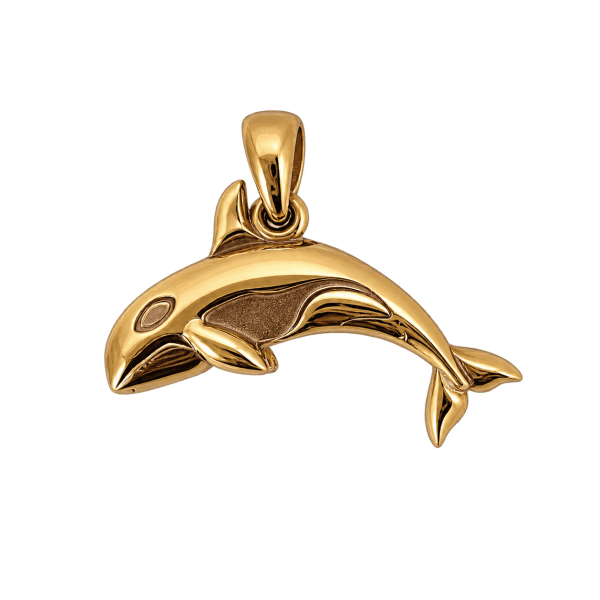 10K yellow gold orca whale pendant with high-polish finish and integrated bail from Rodan Jewellers Vancouver